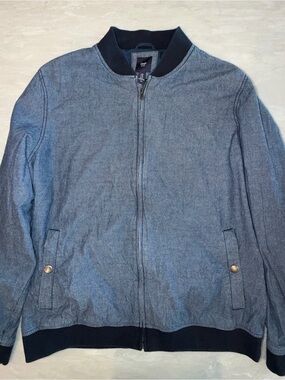 Gap Men’s XL Blue Chambray Bomber Jacket Lightweight Full Zip Cotton